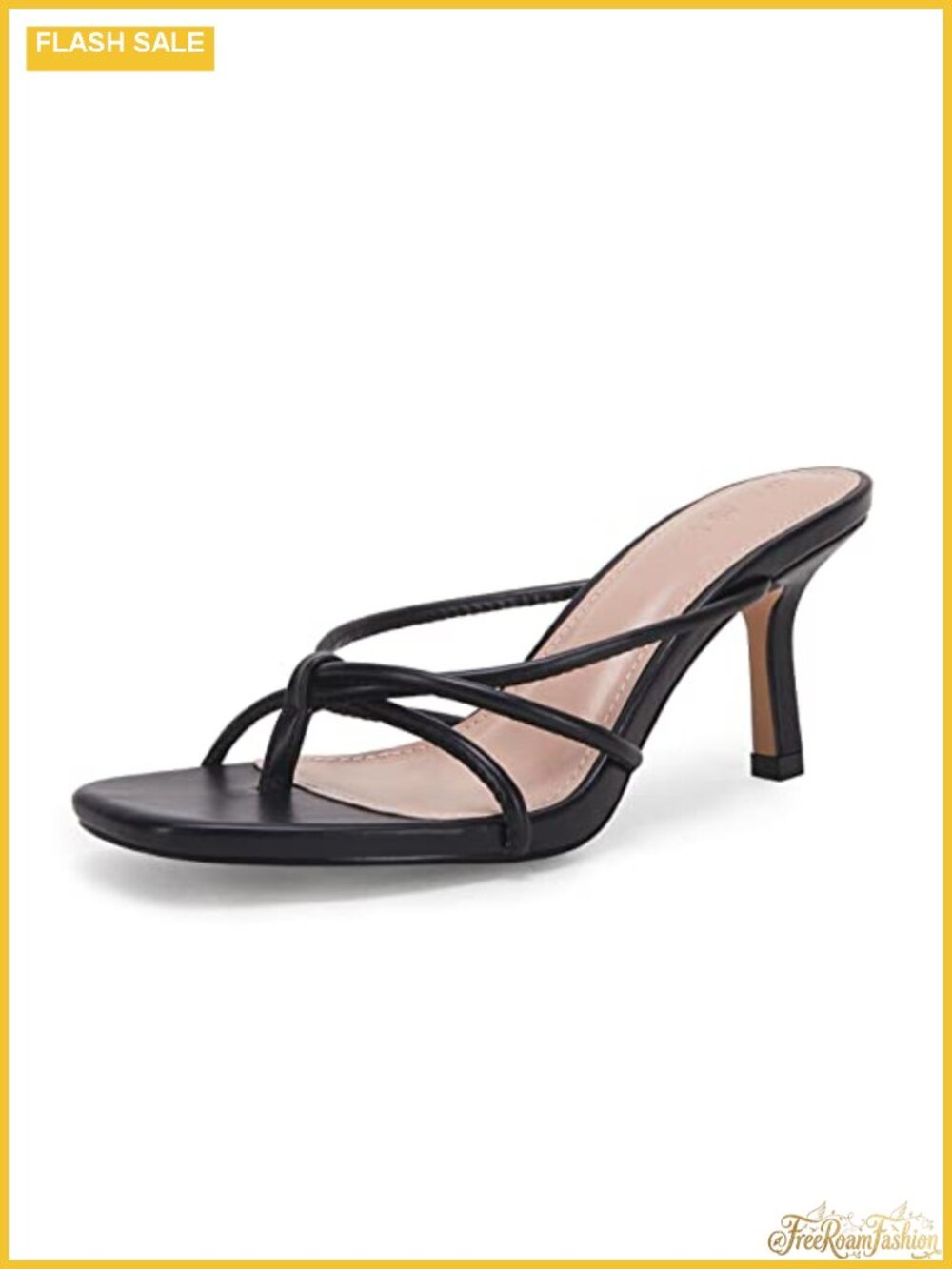 Faux Leather Stiletto Kitten Heel Square Toe Thong Sandals